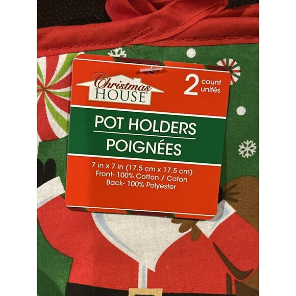 4~Christmas House Holiday Pot Holders 2-Pack With Santa & 2 Snowman Prints 7"x7" - Picture 6 of 9